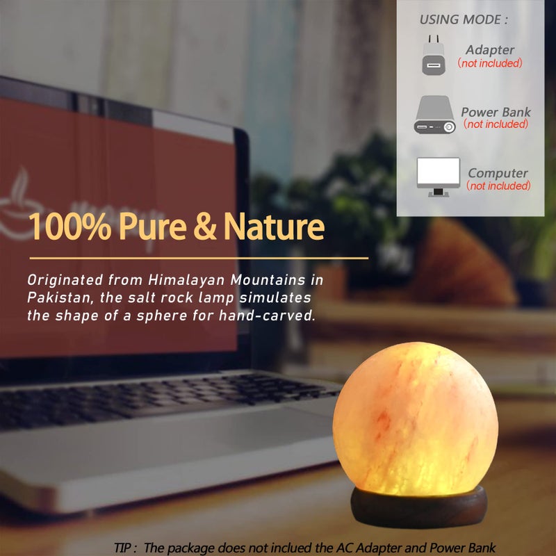 V.C.Formark USB Himalayan Salt Lamp with 8 Colors Changing,Lovely Round Crystal Salt Rock Lamp for Living Room,Home Deco,Office,Yoga,Holiday Gift - Hand Carved,Genuine Wood Base - Image 5